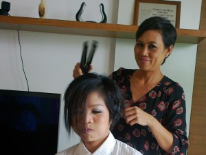 Jane getting make up and hair done by Norehan